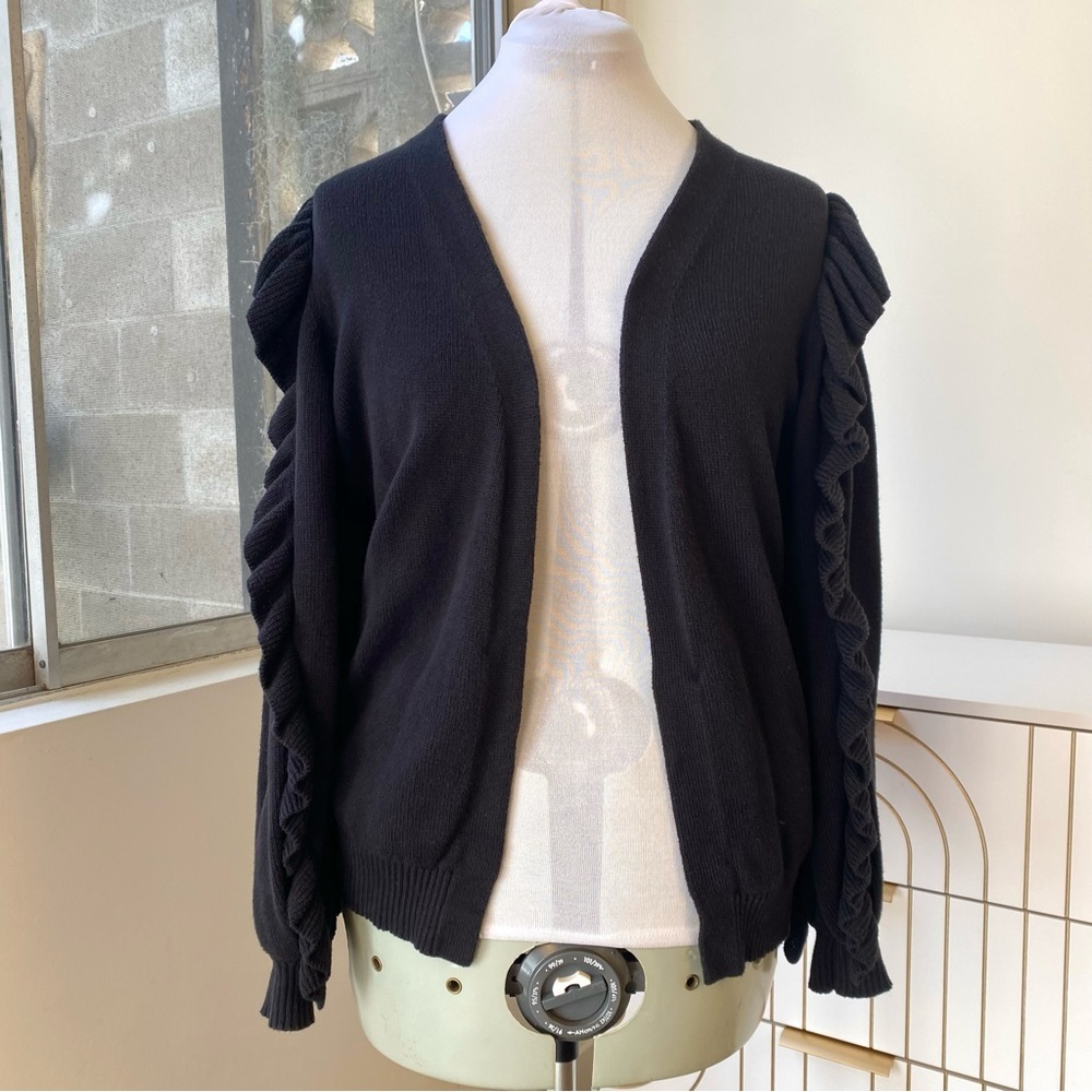 Nation Ltd Ruffle-Sleeve Cardigan In Black, Size S